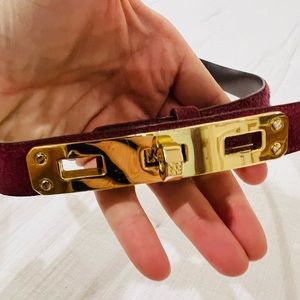 Tori Burch adjustable leather belt with Kelly style hardware in gold